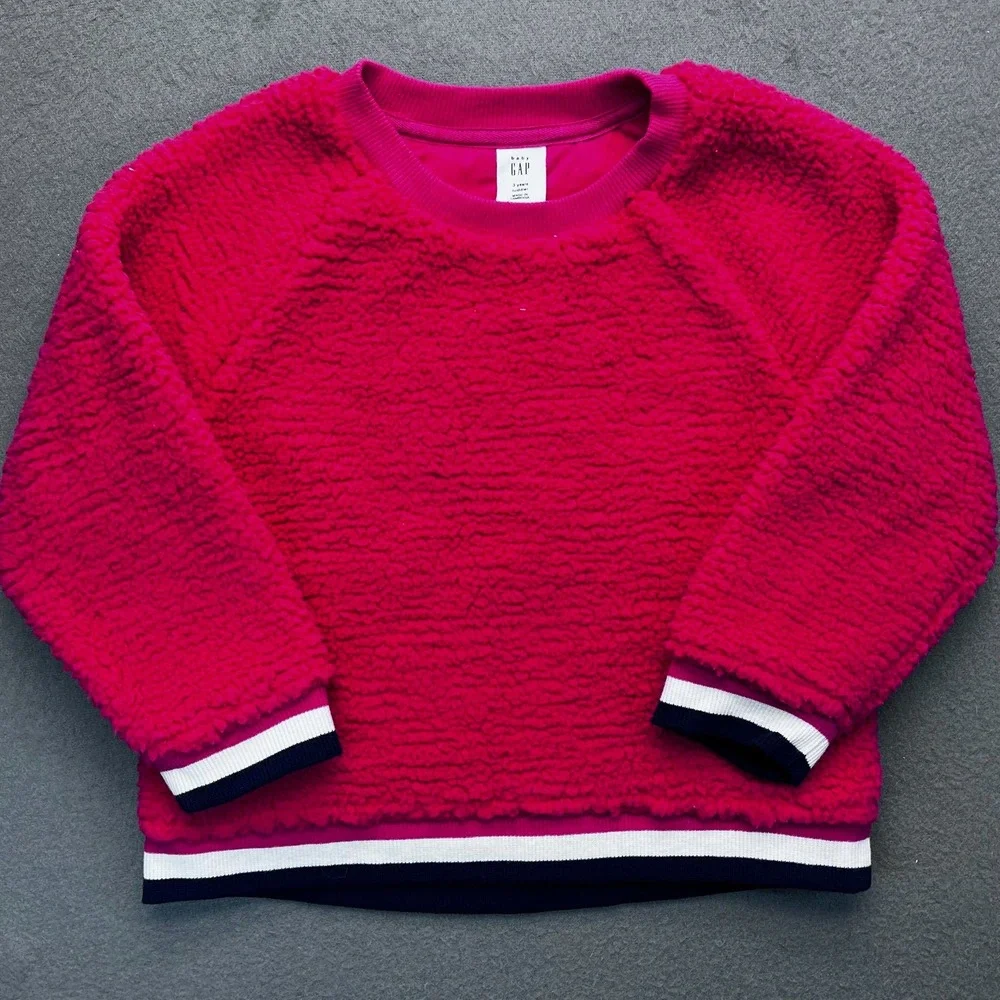 Baby GAP Girls Sherpa Crewneck Sweatshirt‎ Pink 3T Cozy Fleece Pullover babycore